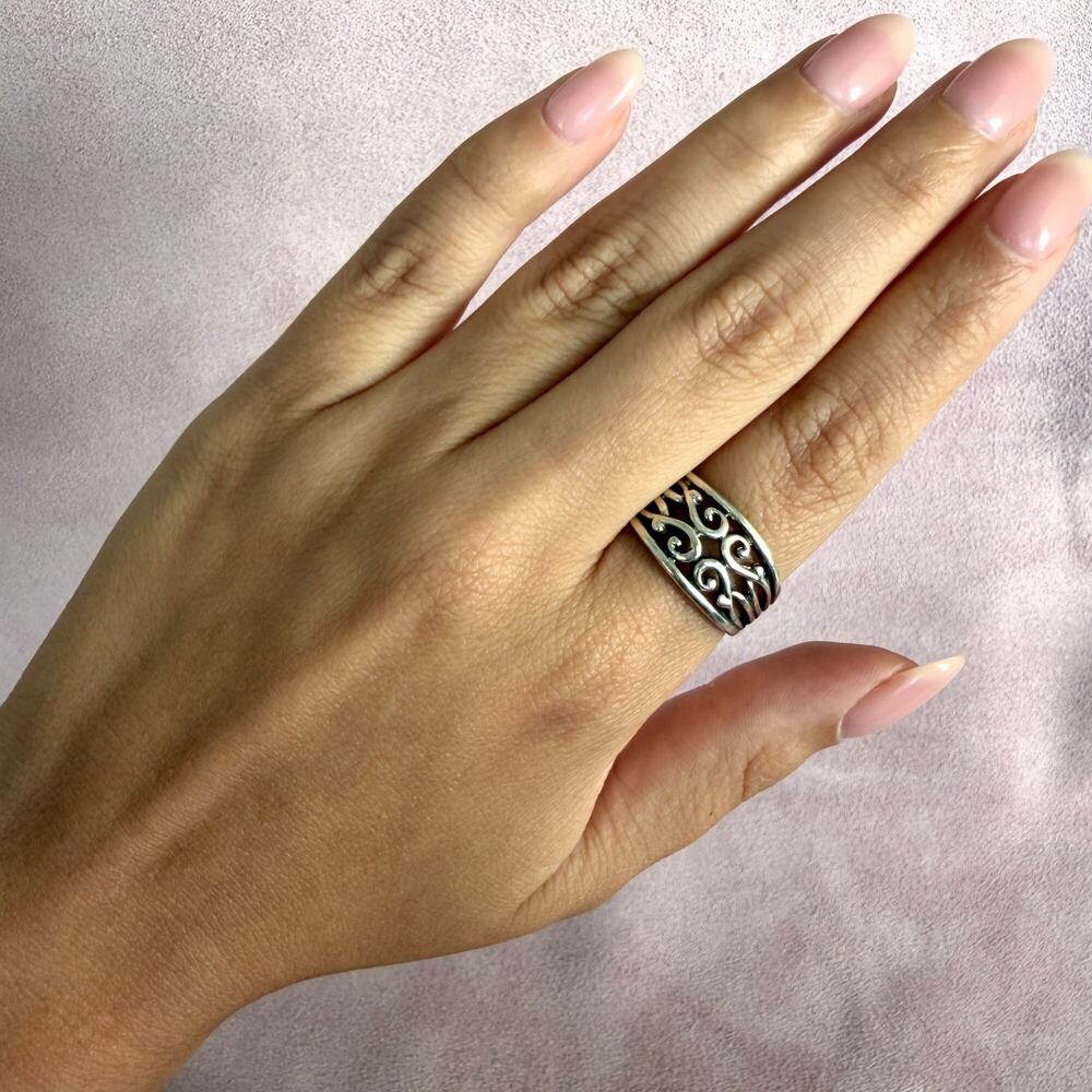 sterling silver scroll band ring size 9.5 - Picture 2 of 5